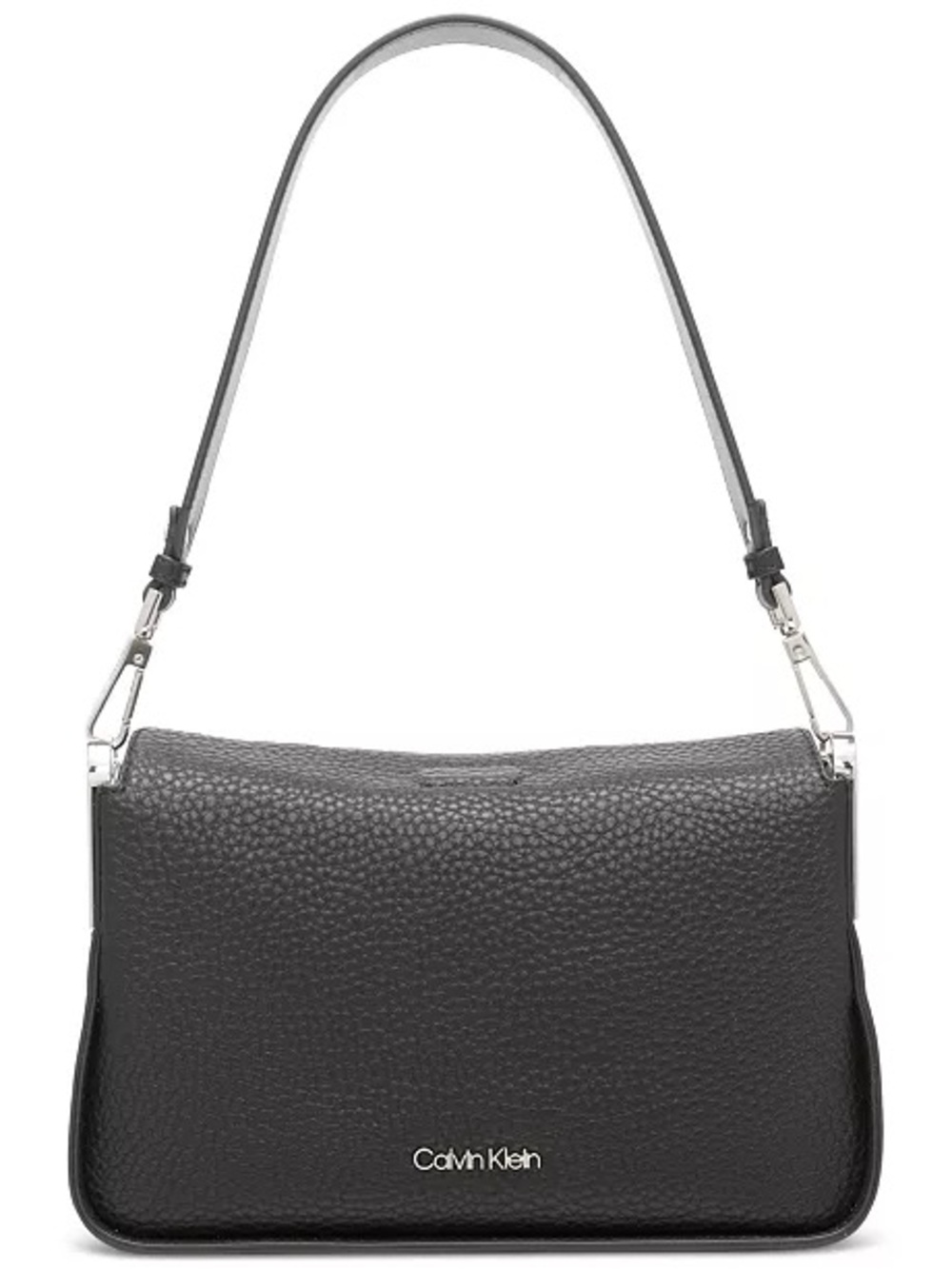 Calvin Klein Black Pebbled Shoulder Bag with Silver Hardware